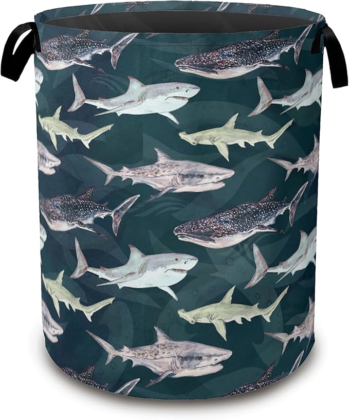Cute Shark Collapsible Laundry Baskets,Laundry Hamper,Storage Basket with Handles for Bathroom Bedroom College Dormitory Living Room Nursery Organizer 16"x20"