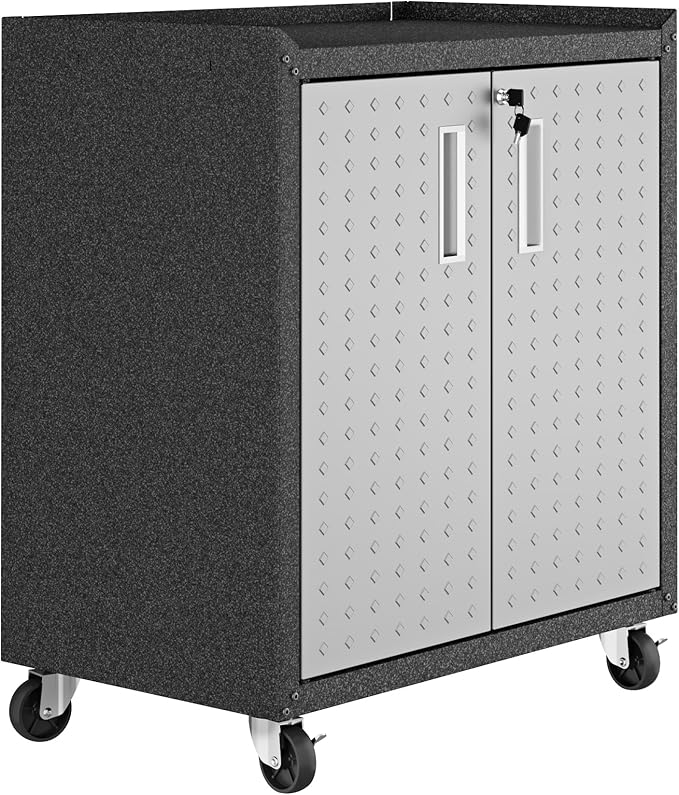 Manhattan Comfort Fortress Rolling 2 Door Garage Storage Cabinet, Black/Gray