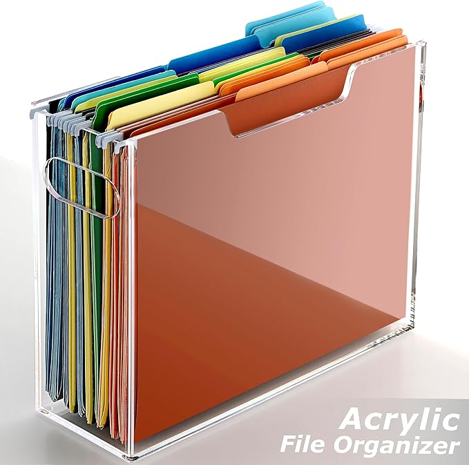 DINGHUO Acrylic Hanging File Organizer Box, File Holder with Handles, Clear File Box for Letter Size/A4 File Folders, Hanging Folder Storage for Desk Home Office School -1 Pack