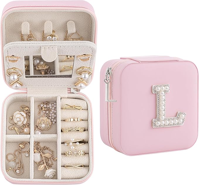 Birthday Gifts For Women, Initial Jewelry Box, Travel Jewelry Case, Gifts for Wife Girlfriend, Small Travel Jewelry Organizer, Gift for Girls, Graduation Gifts for Her, Bridesmaid Gifts