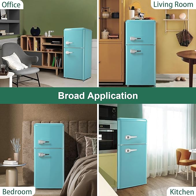 Retro Mini Fridge 3.5 Cu. Ft. Apartment Size Refrigerator with Freezer, 7-Level Adjustable Thermostat Small Retro Refrigerator with Freezer 2-Door Vintage Compact Fridge for Dorm Office RV, Mint Blue