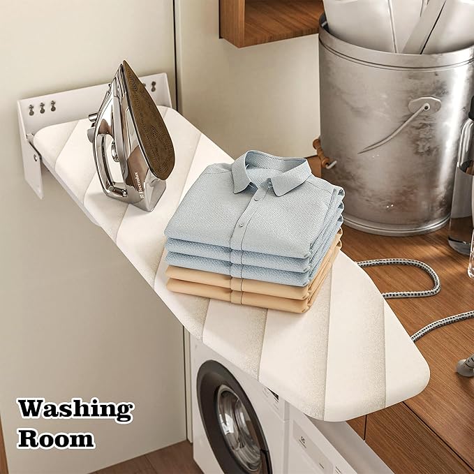 Wall-Mounted Ironing Board 37.4" x 11.8" Compact Mount Fold Down Iron Board Foldable 180° Swivel Iron Board with Heat Resistant Cover Space Saving for Home Laundry Room, Apartment, Dorms