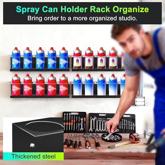 4 Pack Spray Can Holder, Wall Mount Spray Bottle Holder, Spray Can Organizer With Straw Groove for Garage, Shop, Home and Workspace