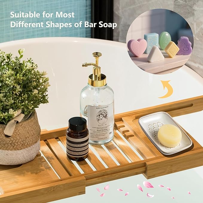 Gomakren Soap Dish for Shower, Bar Soap Holder, Christmas Ceramic Soap Dishes for Bar Soap, Sponge Holder Soap Saver Soap Tray for Bathroom Kitchen Sink, 5.5 Inch, Beige