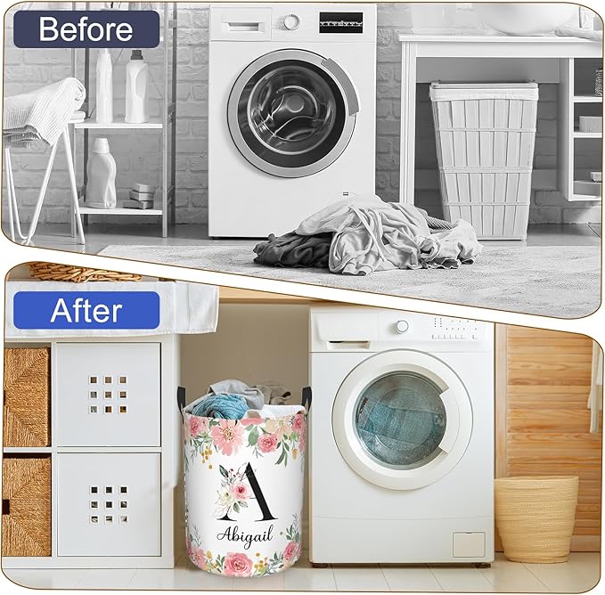 Custom Name Laundry Hamper, Personalized Laundry Basket with Name for Boys Girls Kids Men Women, Customized Name Dirty Clothes Basket Gifts for Clothes Toy Bathroom Bedroom Laundry Room Dorm