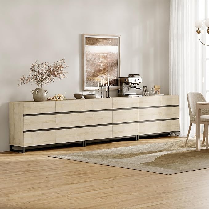 WAMPAT Dresser for Bedroom, Closet Organizers and Storage with 18 Drawers, Chest of Drawers with Metal Base, Wooden Modern Dresser for Living Room, Bedroom, Entryway, Light Oak