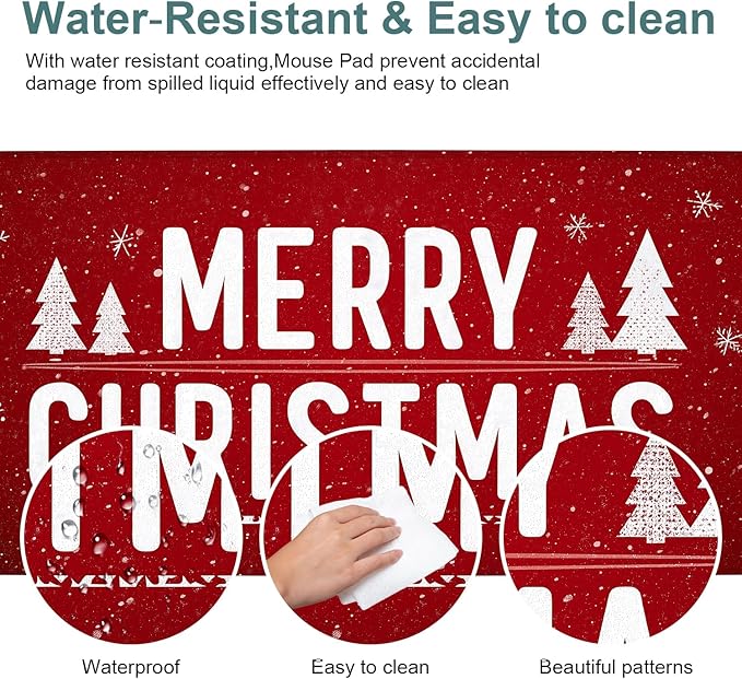 Merry Christmas Gaming Mouse Pad 35.4"x15.7"Desk Mat Anti-Slip Rubber Base & Durable Stitched Edges for Gamers Smooth Mouse Writing Surface for Desk Office/Home