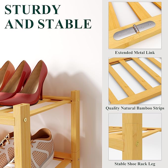 Smiry Bamboo Shoe Rack for Closet, 6 Tier Wooden Stackable Shoe Organizer, Free Standing Shoes Storage Shelf for Entryway, Front Door Entrance, Natural