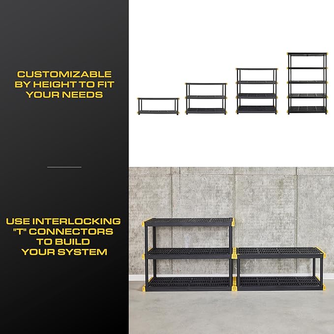 CX Black & Yellow, 5-Tier Heavy Duty Plastic Storage Shelving Unit, 200lbs/shelf (72”H x 48”W x 20”D), for Garage Storage, Warehouse & Basement Use, Modular Rack