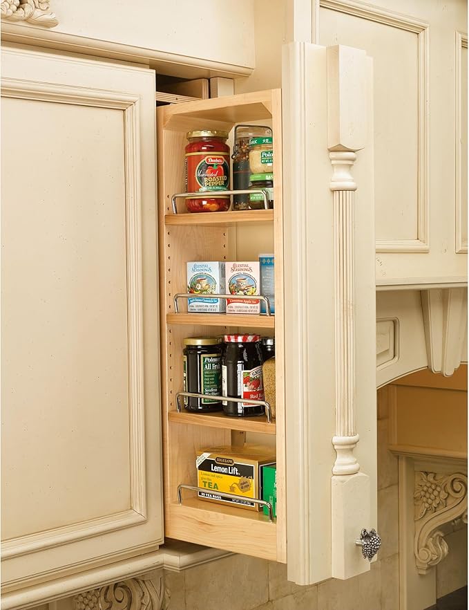 Rev-A-Shelf Kitchen Cabinet Pullout Wall Filler Wooden Organizer Slide Out Pantry Storage w/Soft-Close in Multiple Sizes, 3 x 36 In, 432-WFBBSC36-3C