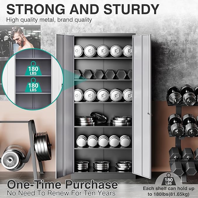 SISESOL Wide & Deep Metal Storage Cabinet with 5 Adjustable Shelf,72" Tall Garage Storage Cabinet with Lock,Metal Cabinets with Locking Doors,Lockable Steel Cabinets for Home,Office,Garage Locker
