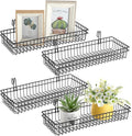 Blulu 4 Pcs 15.75 x 5.91 x 1.97 Inch Metal Grid Wall Baskets with Hooks Grid Wall Shelves Hanging Wire Basket Multi Function Storage Organizer for Kitchen Organizing Display (Black)