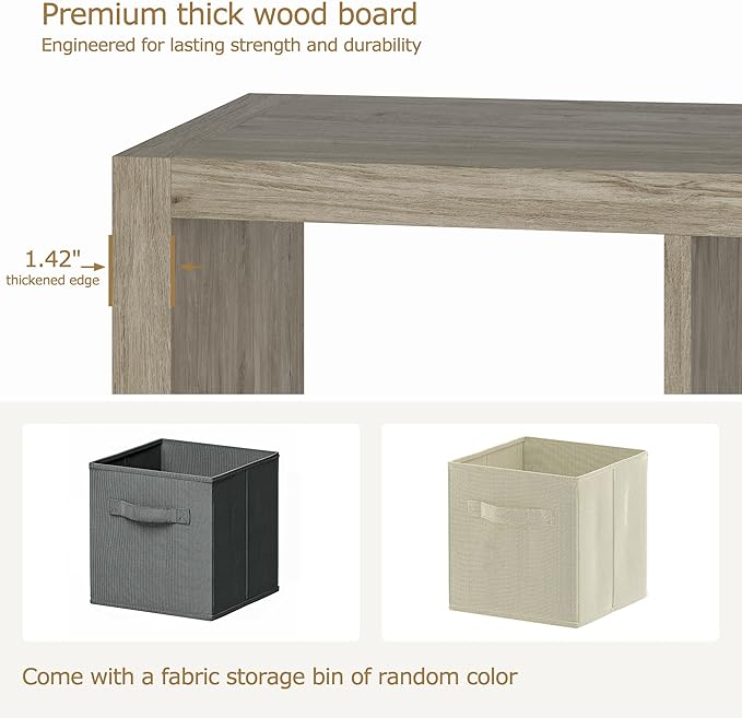 Bookshelf Cube Storage Organizer, 8-Cube Shelf Bookcase with Storage Bin, Modern Wood Open Shelf for Living Room, Bedroom, Home Office, Gray Oak