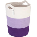 Sea Team Large Size Cotton Rope Woven Storage Basket with Handles, Laundry Hamper, Fabric Bucket, Drum, Clothes Toys Organizer for Kid's Room, 20 x 14 inches, Round Open Design, White & Purple