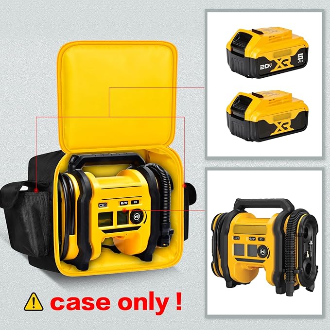Air Compressor Bag Case Compatible with DEWALT 20V MAX Tire Inflator DCC020IB, Cordless Tools Storage Holder Organizer with Pocket for Battery Pack and Charging Kit -Inner Yellow (Box Only)