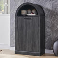 Arched Tilt-Out Trash Can Cabinet, Fluted 10 Gallon Trash Can with Open Shelf, Modern Laundry Hamper Cabinet, Hidden Garbage Can with Storage Basket for Kitchen, Living Room, Dark Grey