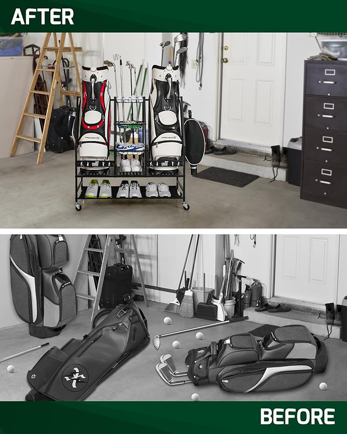 Mythinglogic Golf Bag Storage Organizer, Extra Large Golf Storage Stand for Golf Bag Accessories, Golf Storage Rack for Garage, Golf Club, Home