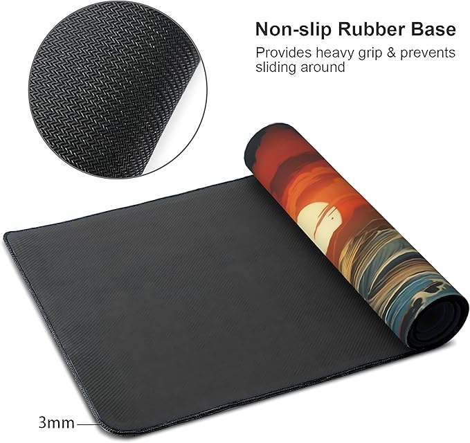 Japanese Sea Wave Large Mouse Pad,Gaming Keyboard Desk Pad,Extended Mouse Mat Non-Slip Rubber Base with Stitched Edges for Office Game Home XL 31.5"x11.8"
