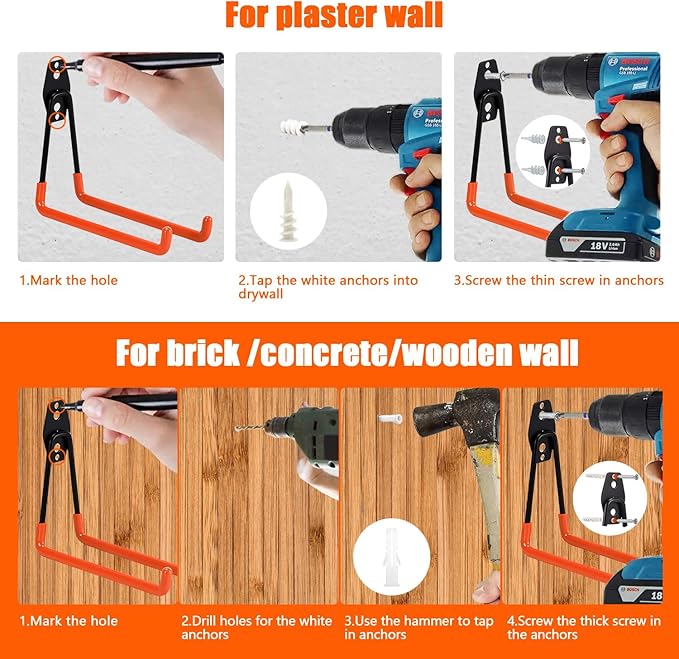 Heavy Duty Garage Storage Hooks,2 Pack Utility Steel Garage Tool Organizer Wall Mount for Hanging Power and Garden Tools Ladders Hoses Bikes Ropes & Bulk Items