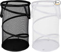 BATTOO 2 Pack Large Collapsible Laundry Basket Foldable Mesh Pop Up Hamper with Handles for Laundry Room, Bathroom, Kids Room, College Dorm, Travel, Storage Organizer Black+White