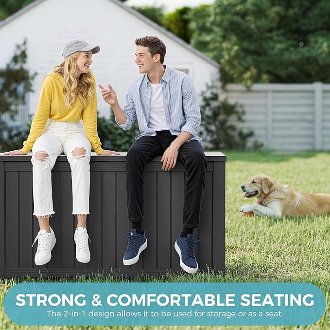 NUNU LAB 180 Gallon Outdoor Storage Box Waterproof, Outside Package Delivery Deck Boxes with Lockable Lid, Backyard Storage Bin For Garden Tools, Patio Cushions, Black
