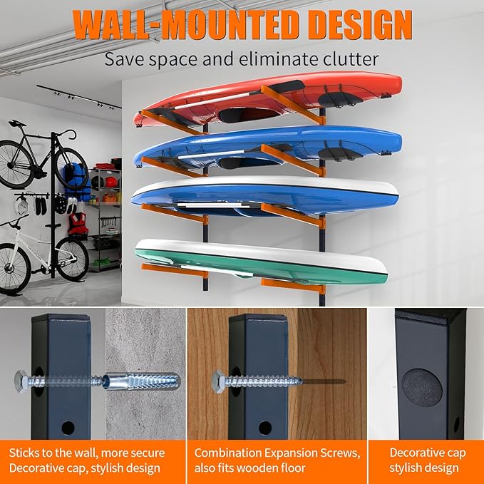 Kayak Storage Rack, Wall Mount Kayak Racks for Indoor Outdoor Storage, Heavy Duty Adjustable Kayak Rack for Garage, Spacesaver