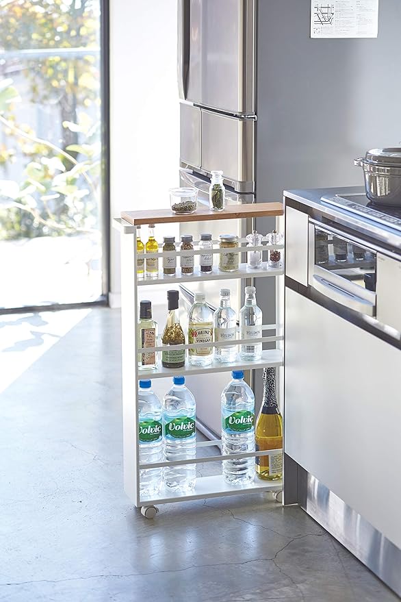 YAMAZAKI home Tower Rolling Slim Storage Cart With Handle White