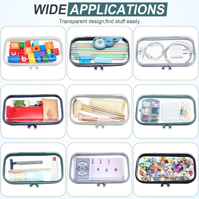 Sanwuta 6 Pcs Clear Hard Zipper Case Hard Plastic Zipper Pouches Transparent Makeup Bag Pencil Pouches for Travel Snacks Christmas Trinket Storage Organizer Box(Blue-green,7.48 x 3.94 x 2 Inch)