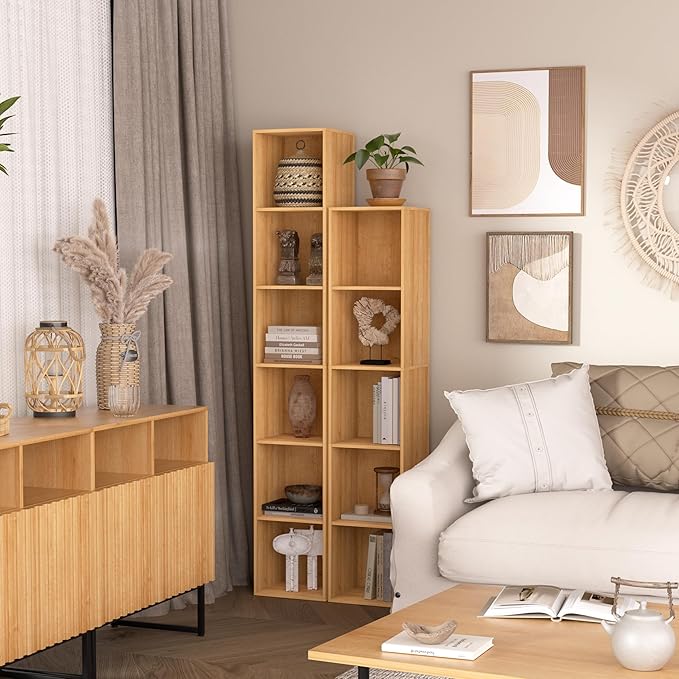 5 Cube Storage Organizer, 5 Tier Vertical Cube Bookcase Freestanding Storage Display Organizer for Home Office, Five Cubes Open Shelf Bookshelf (Oak, 5 Cube)