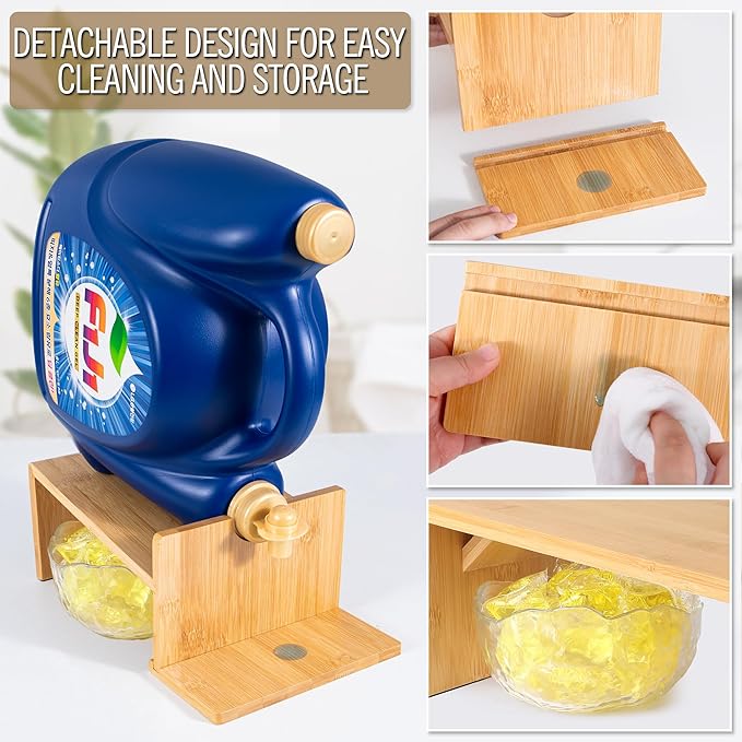 MyLifeUNIT Laundry Detergent Dispenser, 2 Pack Wooden Laundry Detergent Holder Stand with Tray for Laundry Room Organization and Storage