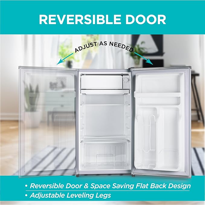 BLACK+DECKER 3.2 Cu. Ft. Compact Refrigerator, ENERGY STAR Small Refrigerator, Single Door Mini Fridge with Chiller Compartment, Personal Fridge for Home or Dorm Room, BCRK32V, Stainless Look