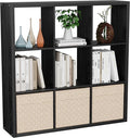 Cube Storage Organizer Bookcase, Decorative 11 inch Open Back Cubical Shelf with Thickened Border, Display Bookshelf for Living Room, Home Office, Sturdy Room (Black, 9 Cube)