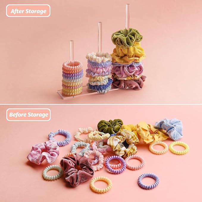 SMUK 3-Tiers Acrylic Scrunchie Holder Stand, Clear Hair Tie Organizer Storage for Women Teen Girls Gifts Scrunchy Hair Accessories Organizer