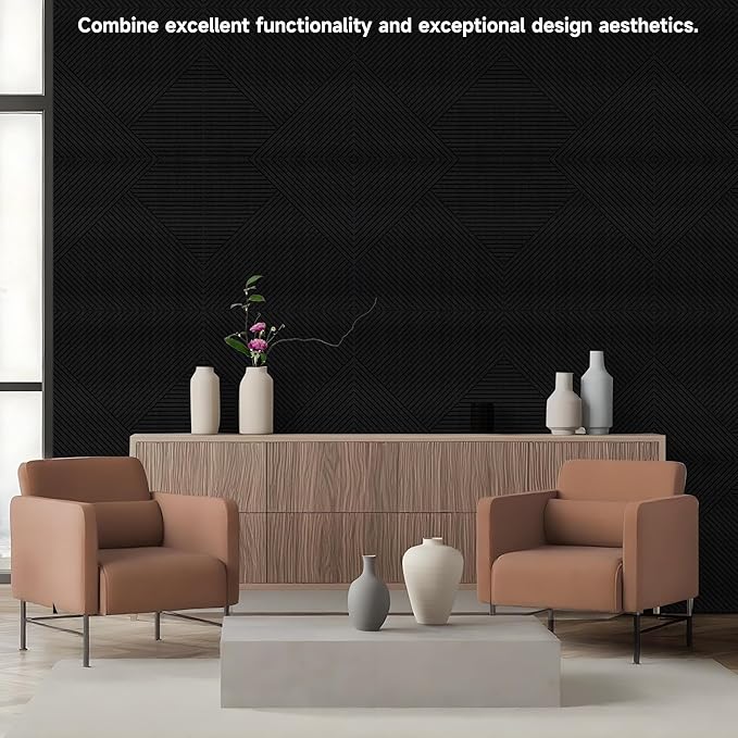 TO-TH Acoustic Panels for Wall and Ceiling - 6 Pack 2'x2'x0.4",Self-Adhesive 3D Decorative Wall Panels,Black