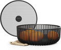 Metal Fruit Bowl with Mesh Lid and Basket - Fruit and Vegetable Holder For Kitchen Counter - Countertop Display Baskets Organizer - Bowl Storage for Veggie, Fruits, Snack, and Banana - Black