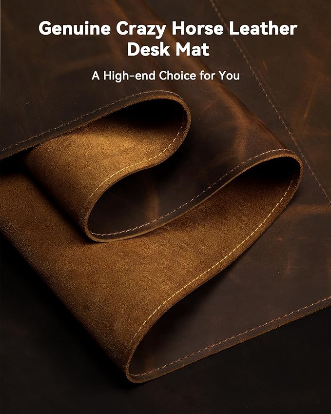 YSAGi Leather Desk Mat, 31.5"x15.8"Real Leather Desk Pad,3mm Thick Desk Blotter with Stiched line,Oil-Wax Feel Mouse pad and Self-Healing Laptop Pad for Home & Office(Classic Dark Brown)