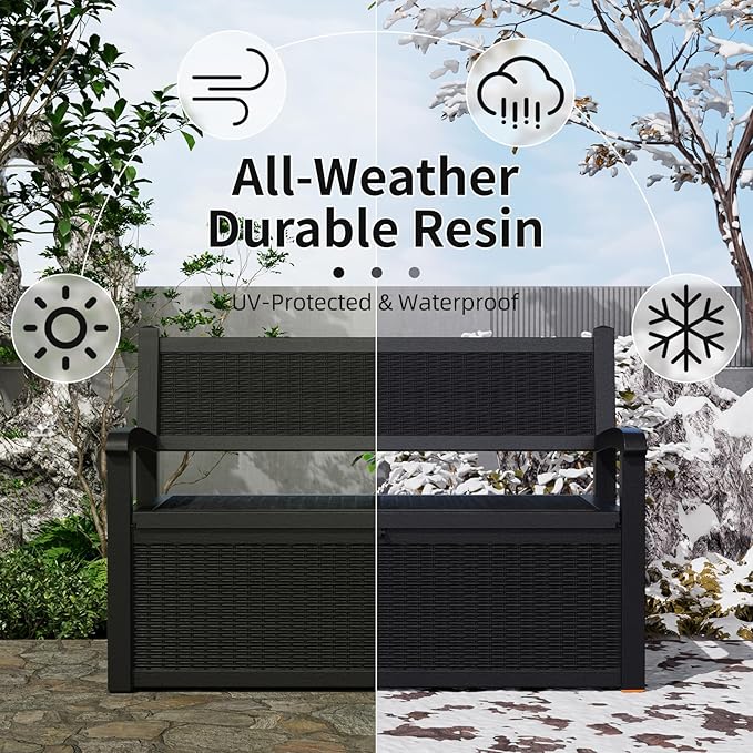 Outdoor Storage Bench - Waterproof Resin Patio Bench, Multi-Functional Patio Bench with Storage for Garden, Deck, or Entryway