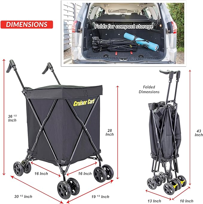 dbest Products Cruiser Cart Urban 360 Folding Shopping Grocery Collapsible Laundry Basket on Wheels Foldable Utility Trolley Carrito de Compras