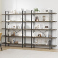 Bookshelf Set, Heavy Duty 5-Tier Industrial Bookcase, 47" Wide Wood Bookshelf for Home Office, 120lbs Shelf Capacity, Rustic Open Display with Horizontal Shelf for Living Room Bedroom, Grey
