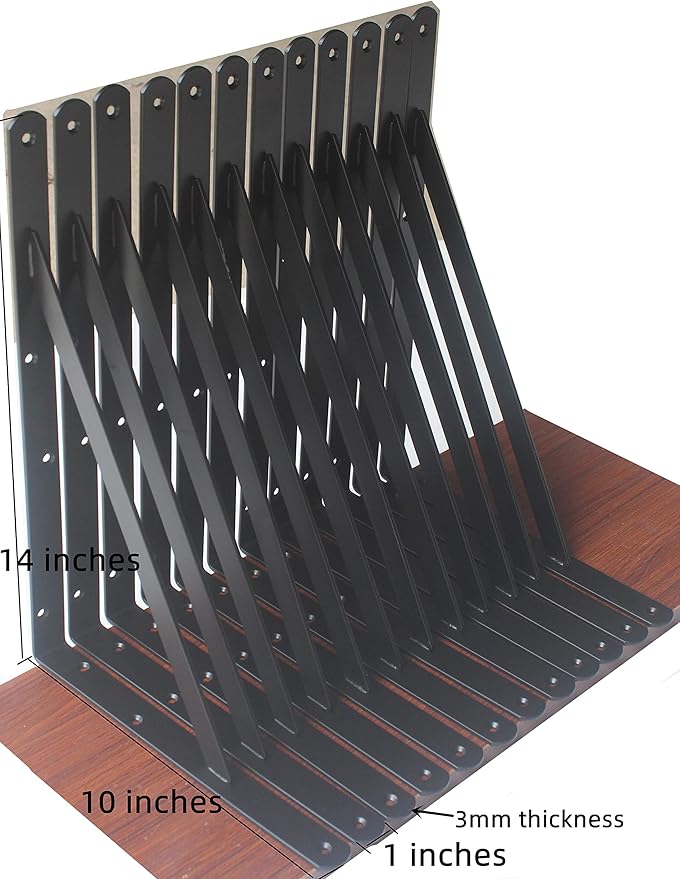 12 Pack L14 x H 10" Black Heavy Duty Shelf Brackets with Screws Metal Shelf Brackets Shelf Support Angle Brackets for Shelves L Brackets Heavy Duty Floating Shelf