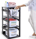 Laundry Basket Holder Shelf (3-Tier) - Stackable Engineered Wood Laundry Tower, Tiered Laundry Hamper Organizer for Bathroom, Bedroom, Laundry Room
