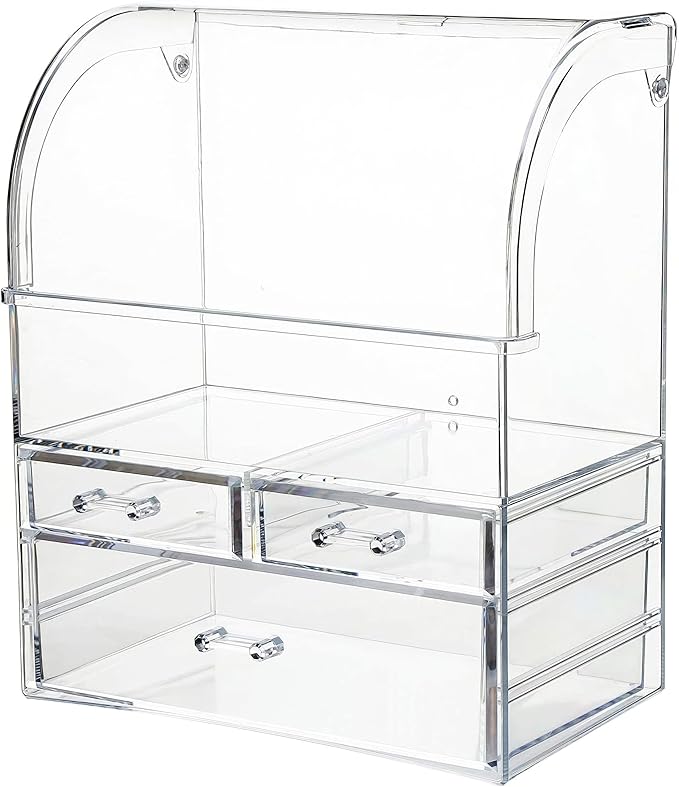 Clear Large Acrylic Makeup Organizer With Lid Cosmetic Storage Drawers Portable Makeup Organizers Dustproof And Waterproof Box For Women (14in)