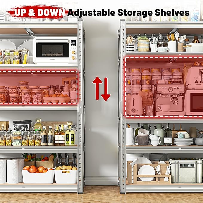 REIBII 2020LBS Garage Shelving Heavy Duty Metal Shelving 5 Tier Storage Shelves, Metal Shelves for Basement, Warehouse, Pantry, Closet, Kitchen, 72" H x 35.55" W x 16" D, Galvanized, 3 Pack