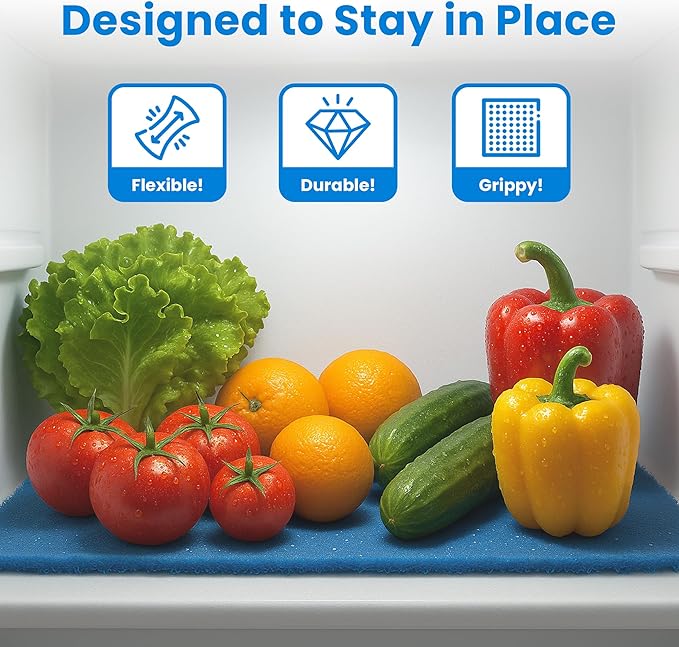 2X The Life of Your Produce - Refrigerator Bin Liners by MESS - Anti Bruise Airflow Mat - Crisper Liners - Washable, Reusable, Cut to Any Size - 3 Mats 15x12 BPA Free