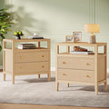 Tribesigns Modern Nightstand, 2-Drawer Nightstand with Open Storage Shelf, 29.52-Inch Wide Bedside Table Large Night Stand for Bedroom, Living Room, Oak (2)