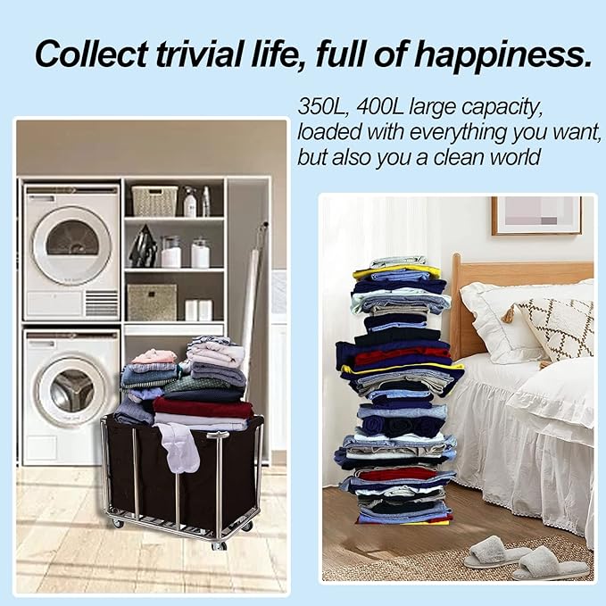 Commercial Laundry Cart with Wheels Industrial 12 Bushel Hamper Sorters Large Waterproof Laundry Basket Heavy Duty for Home Organizer and Storage