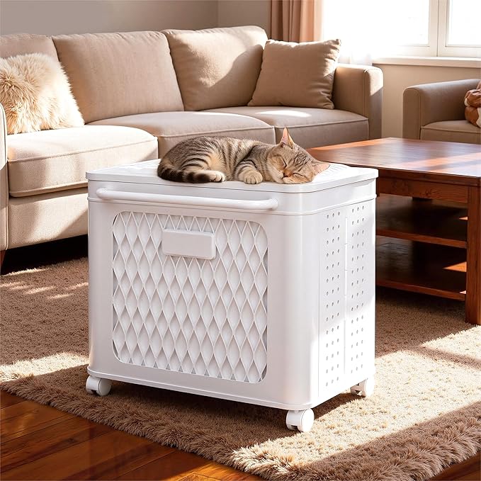 VECELO Deck Box, Outdoor Storage Box with Wheels and Lid, Waterproof Storage Bin for Package Delivery for Patio Furniture, Garden Tools, Pool Supplies, Foldable, White, 19.3" x 13.8" x 19.1"