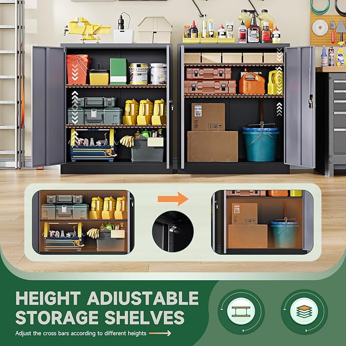 Letaya Metal Storage Cabinets with Lock Door,2 Adjustable Shelves Organizer Steel Storage Cabinets for Home,Office,Warehouse,Garage,Employee Lockers(Black Gray)