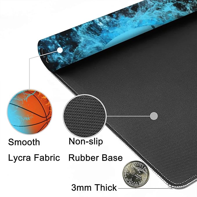 Gaming Mouse Mat Basketball Ball in Fire and Water Large Mouse Pad Extended Mouse Pad Desk Mat Non-Slip Rubber Base Mice Pad Desk Pad for Office Game Home 35.4x15.75 in