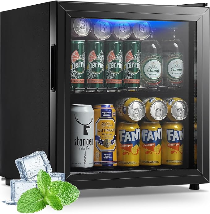 WANAI Beverage Refrigerator Cooler 1.6 Cu.Ft Freestanding Beer Fridge with Glass Door LED Light and Adjustable Shelf for Soda or Wine, Perfect for Home Bar Office